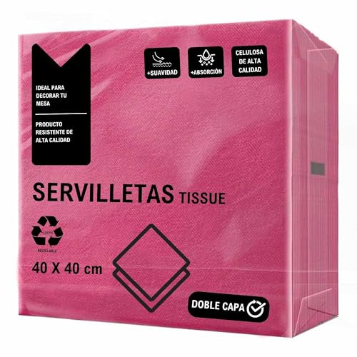 CHEFZOCO Servilletas de papel, Servilletas Desechables, servilletas Cocktail, Servilleta 100% Reciclables, Servilleta doble capa, Material Celulosa, 40 x 40 cm, Pack 50 Unidades, Color Rosa