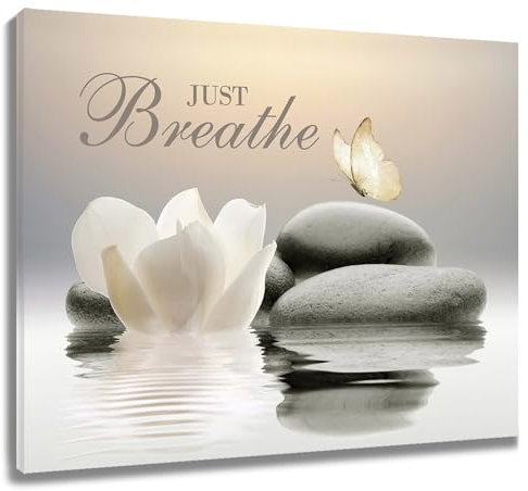 EOBTAIN Leinwandbild, Motiv: Zen-Blume, Motiv: Schmetterling und Seerose, entspannend, spirituelles Yoga, gerahmt, Wandkunst, einfach atmen, Wanddekoration für Wohnzimmer, Schlafzimmer, 30,5 x 40,6 cm