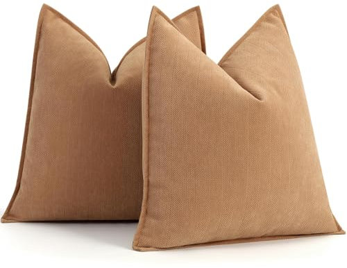 ZWJD Kamel Kissenbezug 40x40 2er Set Chenille Kissenbezüge Sofakissen Kissenhüllen mit elegantem Design, weiche und luxuriöse dekorative Dekokissen für Couch, Bett und Heimdekoration