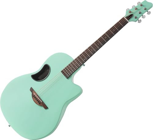 Classic Cantabile CS-100TQ Westerngitarre – Gitarre mit seitlichem Schallloch – Decke: massive Fichte, Boden & Zarge: Carbonfaser, Griffbrett/Hals: Technical Wood/Okoume – Akustik Gitarre in Türkis