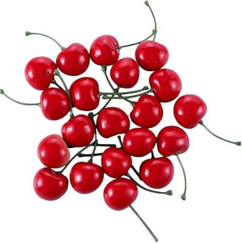 Ymhapp 20 Pcs Red Artificial Cherries, Fake Fruit Decor Simulation Cherry Model Lifelike Fruit Cherry Ornament, Home Kitchen Decoration Party Desk Ornament Photography Prop