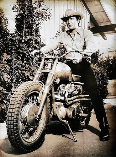 KUSTOM ART Dekoratives Wandposter Sängerserie Elvis Presley mit Motorrad Kunstdruck auf beschichtetem Papier 40 x 30 cm ohne Rahmen