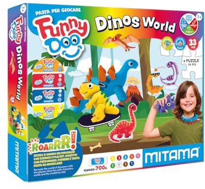 Mitama Spielbox Dinos World, Modelliermasse, 33 Teile, ab 3 Jahren, Spiel und Freizeit, Kinder