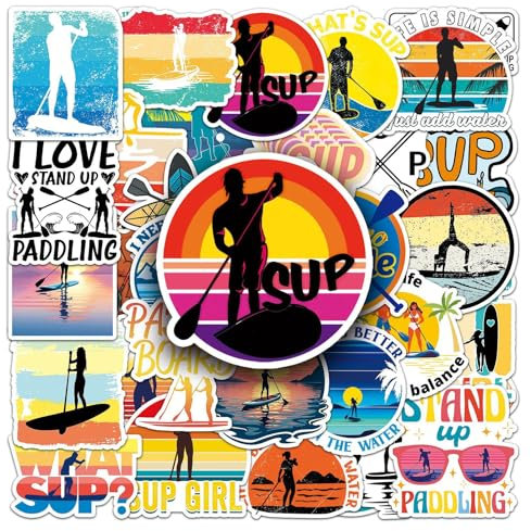 Stand up Paddle Aufkleber 50 Stück Vinyl Funny Outdoor Sport Sticker für Laptop Skateboard Scrapbook Motorrad Koffer Auto Telefon Gepäck,Wasserfeste Coole Strand Sticker für Jugendliche Erwachsene