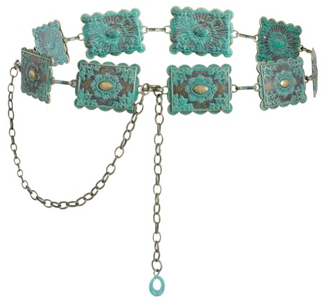 LWZko Western Gürtel Damen, Quadratische Concho Gürtel, Kettengürtel Damen, Concho Kettengürtel,