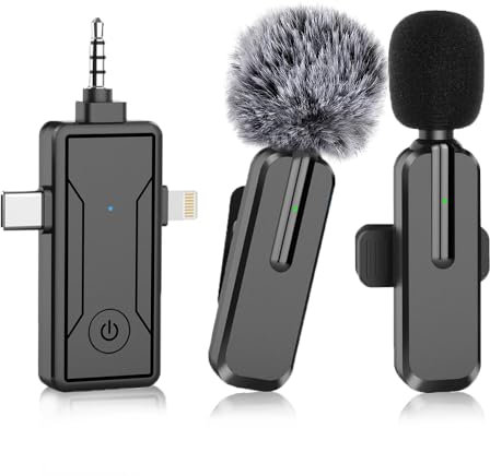 aiworth Lot de 2 microphones Lavalier sans fil - Microphone à clip professionnel pour appareils photo iPhone Android - Mini microphone à col pour interviews vidéo, enregistrement en streaming et