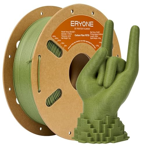 ERYONE Carbon Fiber PETG Filament 1.75mm +/- 0.03mm, 3D Printing Filament PETG CF, 1kg(2.2LBS)/Spool, Grass Green