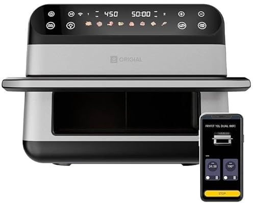 Origial FRYFIT Freidora de Aire, 1700W, Pantalla LED Táctil, 8 Programas Automáticos, Temperatura 80-200°C, Aire Caliente 360°, Cesta Antiadherente, Acero Inoxidable (10, Litros)
