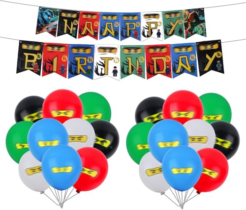 21Stück Ninj Geburtstag Deko,Geburtstags Luftballons Set, Kindergeburtstag Deko Enthält ein Happy Birthday Banner und Ballons