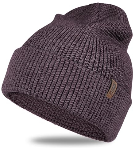 Outdoor Shaping Merino Wool Beanie Herren Damen - Warme Strickmütze mit Flip-Up Bündchen für Herren und Damen, Weiche Wintermütze mit Outdoor-Logo, Walkmütze Grau Schwarz