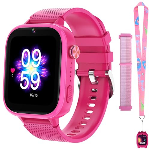 OKYUK 4G Smartwatch Kinder mit Telefon und GPS, Multifunktional Kinderuhr mit Videoanruf, Sportmodi, Wecker, Integrierter App Store, Kinder Smartwatch für Jungen und Mädchen (Rosenrot)