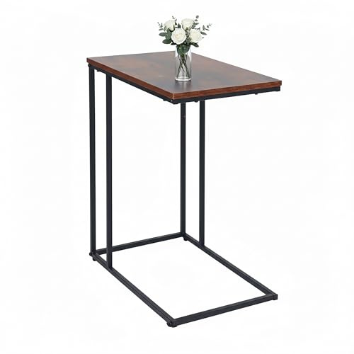 Relaxdays side table, HWD: 64 x 50 x 35 cm, MDF, metal, C-shape, table for sliding under, living room, black/brown