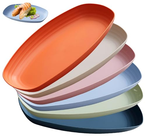 6 Piezas Platos de Plastico Reutilizables, 29 cm Vajilla Reutilizable de Plástico Duro, Platos Picnic Hondo, Platos para Microondas, Platos Hondos Irrompibles para Ensalada, Pasta, Fiesta, Hogar