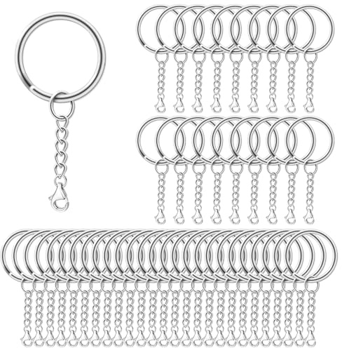 AiQInu 100 Pezzi 25mm Anelli Portachiavi con Catena, Anelli per Portachiavi con Catenella Split, Portachiavi Fai da Te per Porta Chiavi Mestieri Lavori di Bricolage - Argento