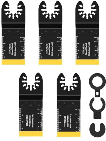 5PCS Oscillating Multi Tool Blades, Bimetallic Titanium-Coated Carbide Blades for Brick, Plaster & Grout Removal, Compatible with Dewalt, Bosch, Makita, Worx, Stanley Fatmax, Fein
