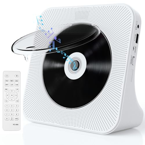 CD Player Tragbar Bluetooth 5.0 CD Spieler Tragbarer CD-Player mit Fernbedienung HiFi-Sound Lautsprecher Staubschutz LED-Bildschirm FM-Radio, unterstützt 3.5mm-AUX/USB/MP3, für Kinder Geschenk Zuhause