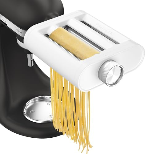 KitchenAid 3-in-1 Pasta Attachment 5KSM3PPA, Includes Pasta Roller, Spaghetti Cutter and Fettuccine Cutter, White Plastic Attachment for KitchenAid Stand Mixers