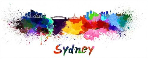 Wallario Küchenrückwand selbstklebend 115 x 50 cm, Motiv: Städte als Aquarell - Skyline von Sydney | Spritzschutz abwischbar & pflegeleicht