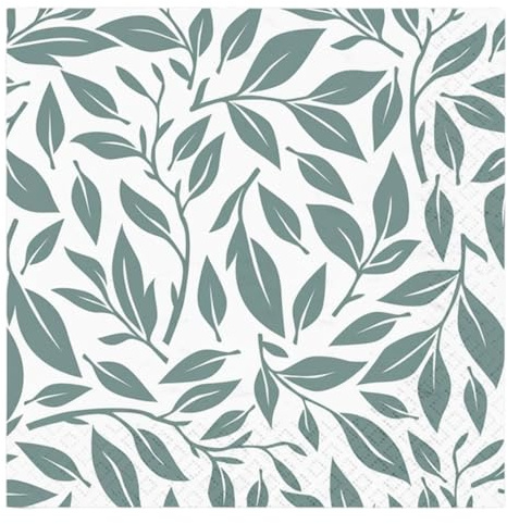 MACOSA U6SEI538_x2 Papierservietten Set 40 Stk. 33 x 33 cm Motiv Blätter Grün Weiß Tischdeko Einwegservietten Papier Servietten Partyservietten Sommer Salbei