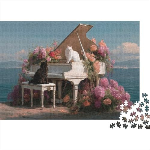White Piano Jigsaw Puzzle for Adults 1000 Piece Jigsaw Puzzle Floral Cat Paper Puzzle Game Relaxing Home Decor Gift 38x26cm/1000pcs
