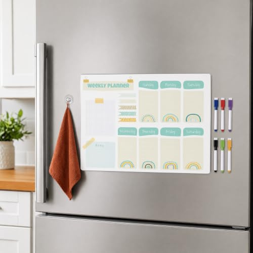 Magnetischer Whiteboard-Wochenplaner abwischbar & wiederverwendbar, Magnettafel für Kühlschrank – Familienplaner, Putzplan, Menüplaner, mit 6 Markern und Aufhängetuch, 40,6 x 30,5 cm auf Deutsch