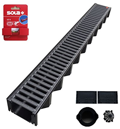 Garagenset 3 x Entwässerungsrinne 1 Meter Rost anthrazit, 1 Zubehörset, 1 Schnurwasserwaage