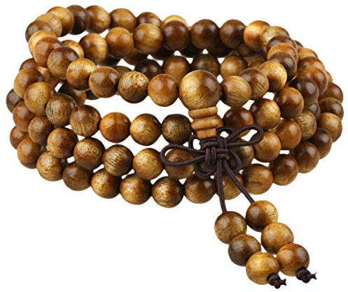 KYEYGWO 108 Mala Perlen Kette Armband Gebetskette für Damen Herren | Natürlich Holzperlen Tibetisch Buddhistische Buddha Elastisches Wickelarmbänder für Yoga Meditation