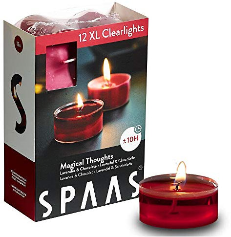 Spaas 12 Maxi Scented Tealights in Transparent Clear Cup, 10 Hours, Magical Thoughts