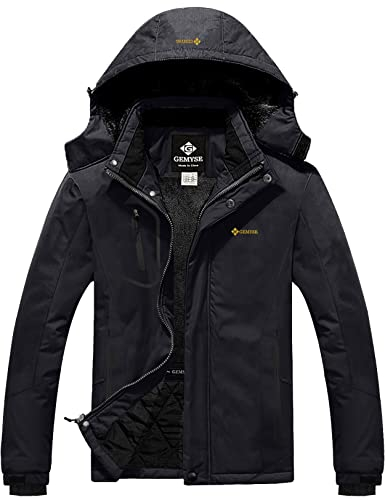 GEMYSE Homme Veste de Ski Imperméable de Montagne Manteau d'hiver Extérieur en Polaire Coupe-Vent avec Capuche(Noir,S)