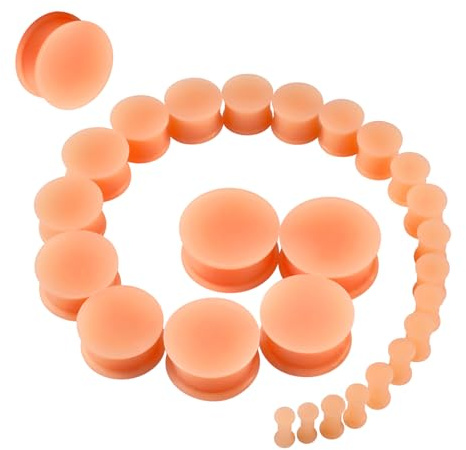 JOYTOYOU 26Pcs Skin Silicone Ear Gauge Plugs Stretching Kit Double Flared Flesh Tunnels Saddle Expander Set 8g to 1