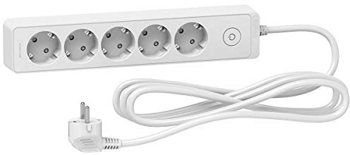 Schneider Regleta de mesa con interruptor, norma alemana de 3 o 5 enchufes, color blanco con 2 puertos USB (5 enchufes con cable de 1,5 m)