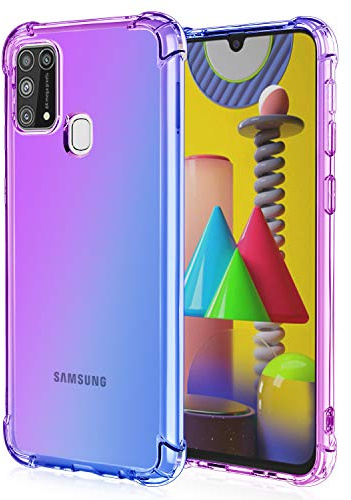 Dedux Cover per Samsung Galaxy M31, Custodia Trasparente Gradiente Protettivo TPU Case, Ultra Sottile Rinforzo a Quattro Angoli Cover (Viola/Blu)