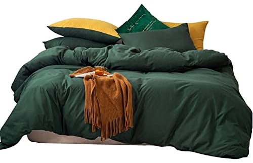 GETIYA Kinder Bettwäsche 135x200 Dunkel Grün Bettwäsche Einfarbige Bettwäsche Jungen Mädchen Weiche Mikrofaser Bettbezug Set 2 Teilig mit Reißverschluss und Kissenbezug 80x80