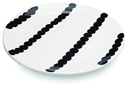 Zafferano Serie Stoneware Dalmata Piatto in Porcellana, Diametro 270 mm, Decoro Strisce Bianco e Nero, Lavabile in Lavastoviglie, Confezione 6 Pezzi