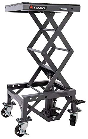 Tusk Scissor Lift Stand – Adjustable 13.75–34″ Heavy-Duty Motorcycle Lift Stand with Casters & Rubber Top Pad – Supports Up to 300 lb for Dirt Bike, ATV & UTV Maintenance