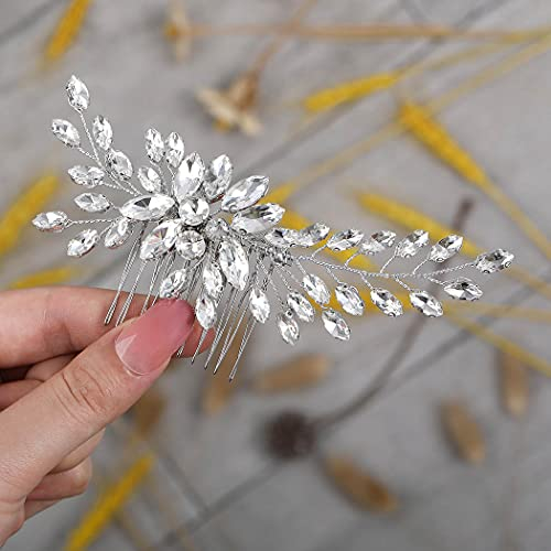 Runmi Braut Haarschmuck Haarspangen Silber Stilvoll Handgefertigtes Haarnadeln Hochzeit Strass Brautkamm Brautschmuck Braut Haarnadeln für Frauen und Mädchen