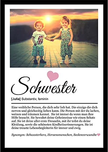 SCHILDER HIMMEL Schwester Holz-Poster mit Wunschbild/Name | Schwester Geschenk | Wandbilder | Geburtstag | Wanddeko Deko Dekortion | Liebe Herz | Geschenk für die Liebsten