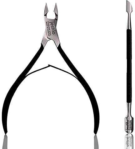Jestilo Ensemble d'outils pour enlever les cuticules avec coupe-cuticules et repousse-cuticules – Pince à cuticules professionnelle en acier inoxydable et repousse-ongles pour salon et niveau