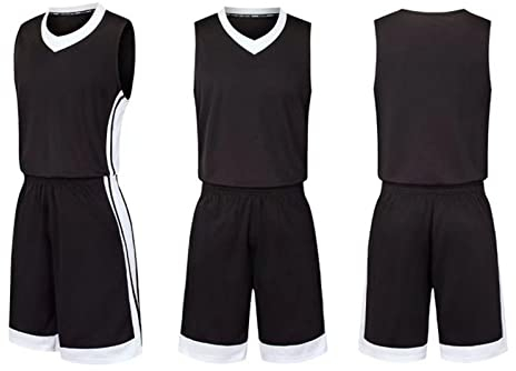 Basketball Trikot Für Kinder Herren Basketball Trikots Set Mesh Weste Shirt + Sommershorts?Junge/Erwachsene (Black,M)