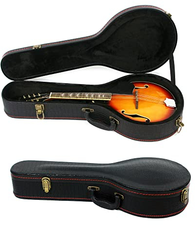 Mandolin Hard Case, A-Style Mandolin Case, Crocodile Pattern Leather Bulge Surface with Plush Interior Wooden Case (Black)