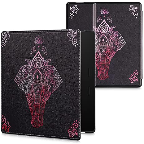 kwmobile Klapphülle kompatibel mit Amazon Kindle Oasis 10. Generation Hülle - Flipcase für den eReader mit Handschlaufe - Elefant Zeichnung Pink Anthrazit