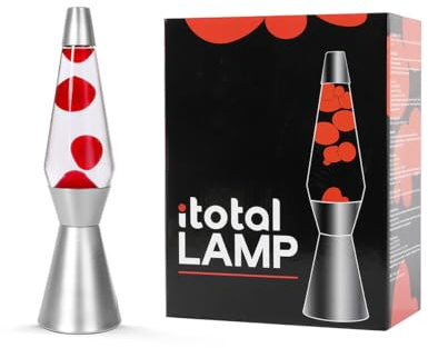 I-TOTAL® - Lampe à Lave Spaceship – Effet Bulles Hypnotisant, Design Rétro et Moderne, Lampe Décorative Colorée avec Cire en Mouvement (Base Argentee Liquide Transparent Cire Rouge)