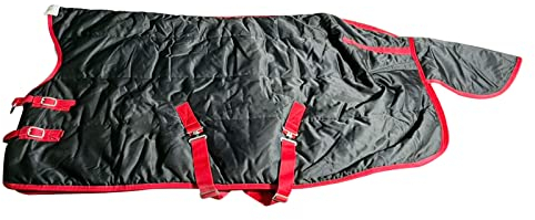 HARICSET Abschwitzdecke Pferd Weidedecke Winterdecke Pferd Wasserdicht Weich Bequem und Warm Langlebig Bordeaux(Size:165cm(65in),Color:Schwarz und Rot)