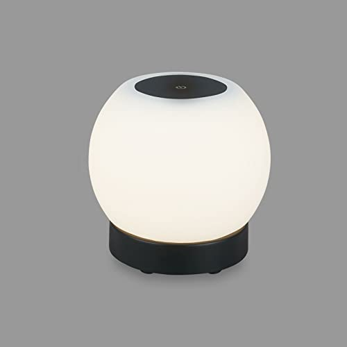BRILONER - LED Tischlampe kabellos mit Touch, dimmbar in Stufen, Glasschirm, Nachttischlampe, Leselampe, LED lampe, Campinglampe, Tischleuchte, Akku Lampe, Outdoor Lampe, 15x16 cm, Schwarz