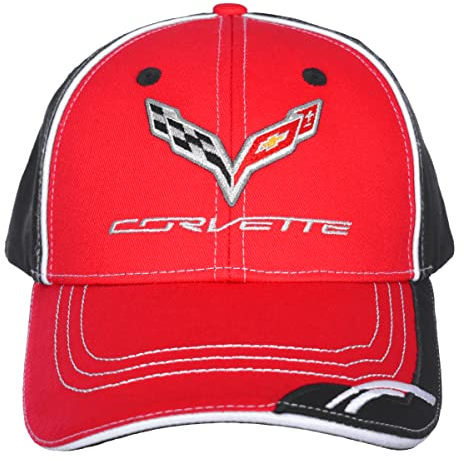 JH DESIGN GROUP Herren Chevy Corvette C7 Logo Cap Adjustable Red & Black Hat, rot/schwarz, Einheitsgröße