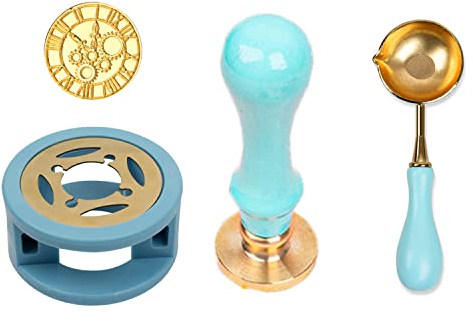 DFsucces Wax Seal Kit,Wax Seal Warmer Melting Kit,Wax Seal Stamp Kit, Wax Seal Warmer Melting Spoon Kit (Blue)