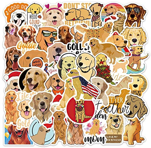 Golden Retriever Stickers for Laptop (50 PCS),Gift for Children Teens Adults Girl Boys,Waterproof Stickers for Water Bottle,Cute Cartoon Dog Vinyl Stickers for Scrapbook Skateboard Bike Phone Dairy