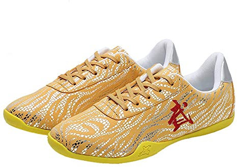 VEACAM Kung Fu Tai Chi Schuhe rutschfeste Kampfsport Schuhe Unisex Gummisohle Leichte Taekwondo Sportschuhe,Gold,39