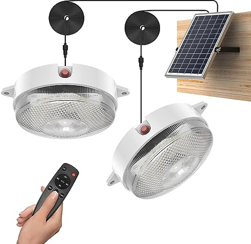 UPONUN Solar Ceiling Light Motion Sensor, Dimmable Dual Lamp for Shed Barn