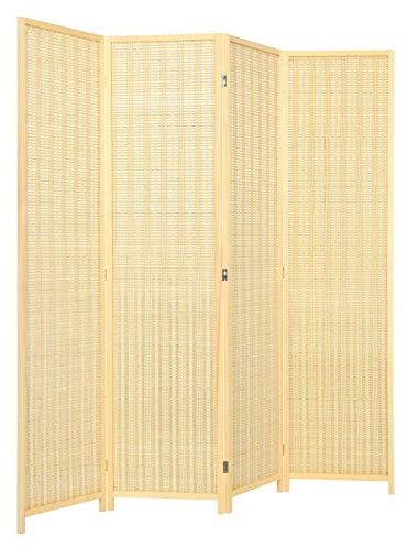 CASART 4 Panel Room Divider, Freestanding Folding Privacy Screen, 181 x 180cm Bamboo Portable Partition Screens for Home Office Bedroom Living Room